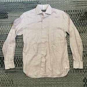 Hammer Made Italian Fabric Long Sleeve Button Down Shirt, Pink White, Neck 15.5